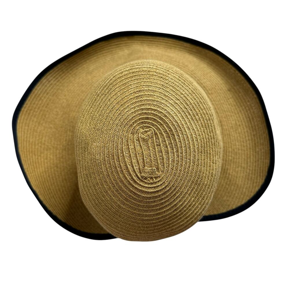 SUN N SAND Backless Paper Straw Ribbon Hat One Size Womens Tan Blue Ponytail - Picture 5 of 9